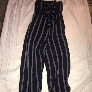 Tube Top Pinstripe Jumpsuit